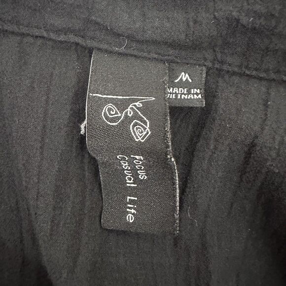 Focus Casual Life Shirt Top Womens Medium Black Gauze Minimalist Pockets Boxy - Picture 6 of 12